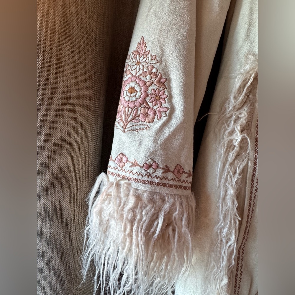 Spell Cream and Tan Joplin Shearling Jacket with Faux Fur Trim - Picture 3 of 10